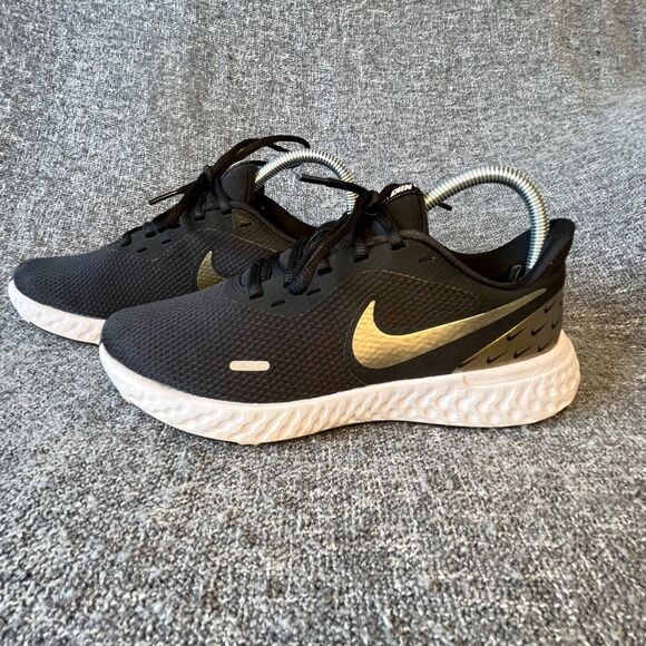 Nike Revolution 5 Black Metallic Gold CV0158-001 Womens Size 8 Running Sneakers - Picture 4 of 9